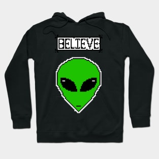 Pixel Little Green Men Believe Hoodie